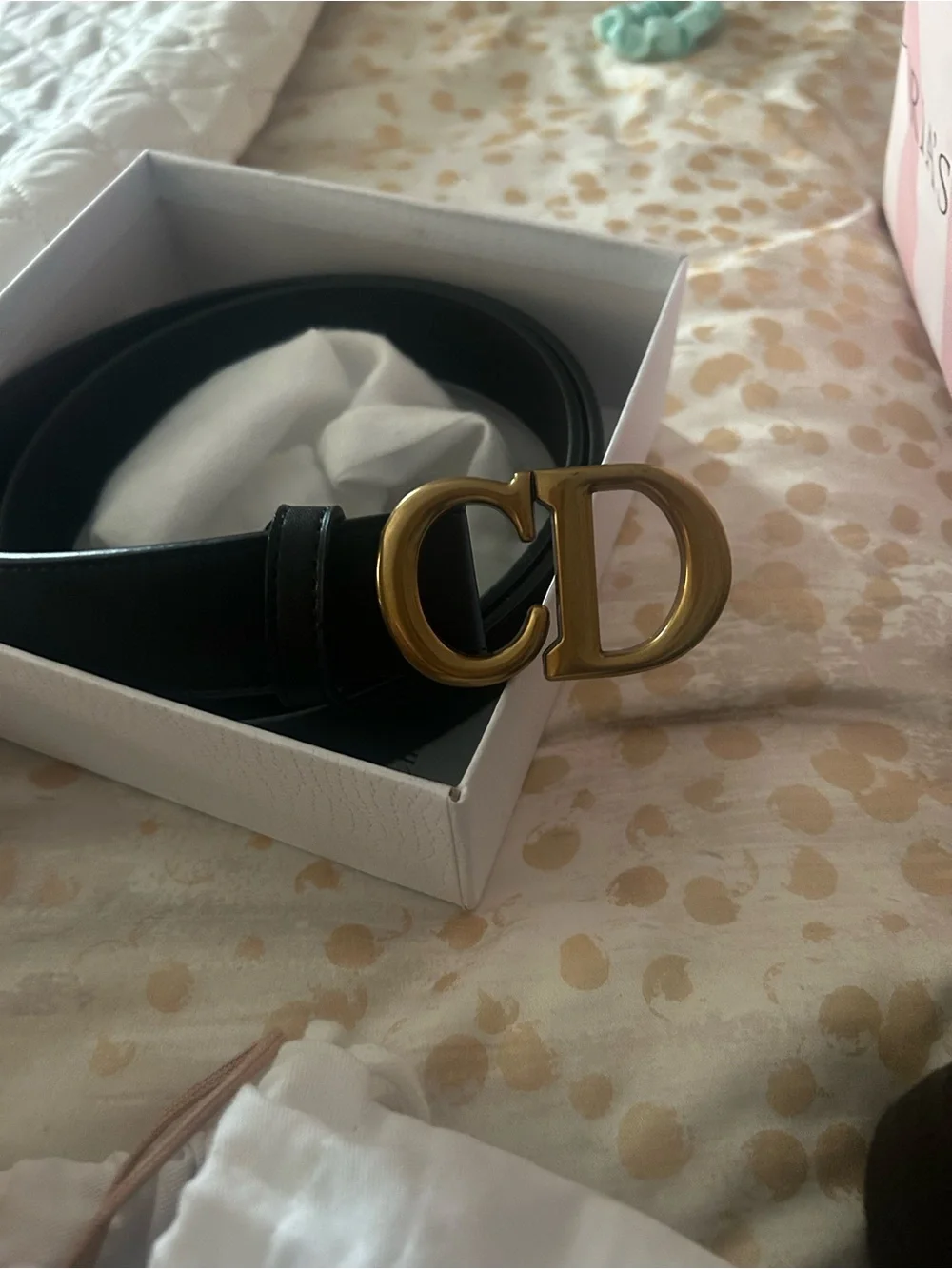 Dior Black Leather Belt with Gold CD Logo Buckle